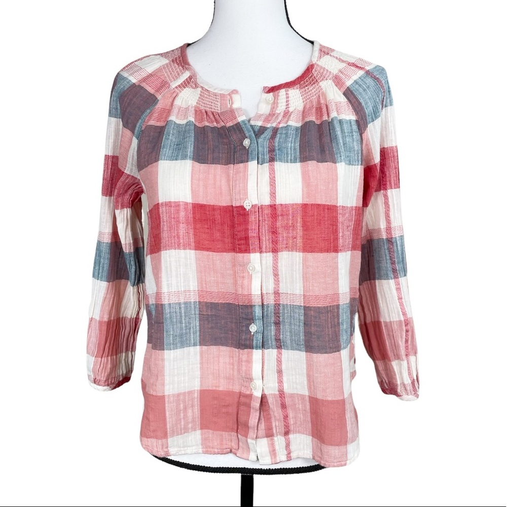 Lucky Brand Checker Plaid Linen Blouse